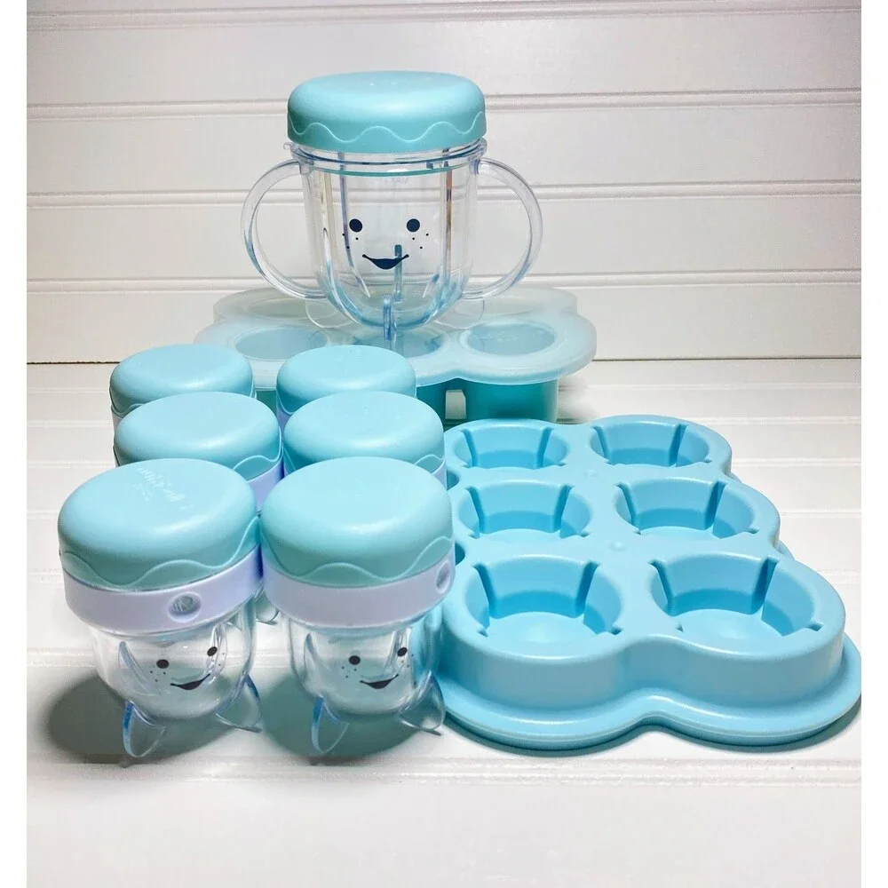 Nutribullet Baby Food Blender Cups Storage Jars Freezer Tray Blue/White NBY50100